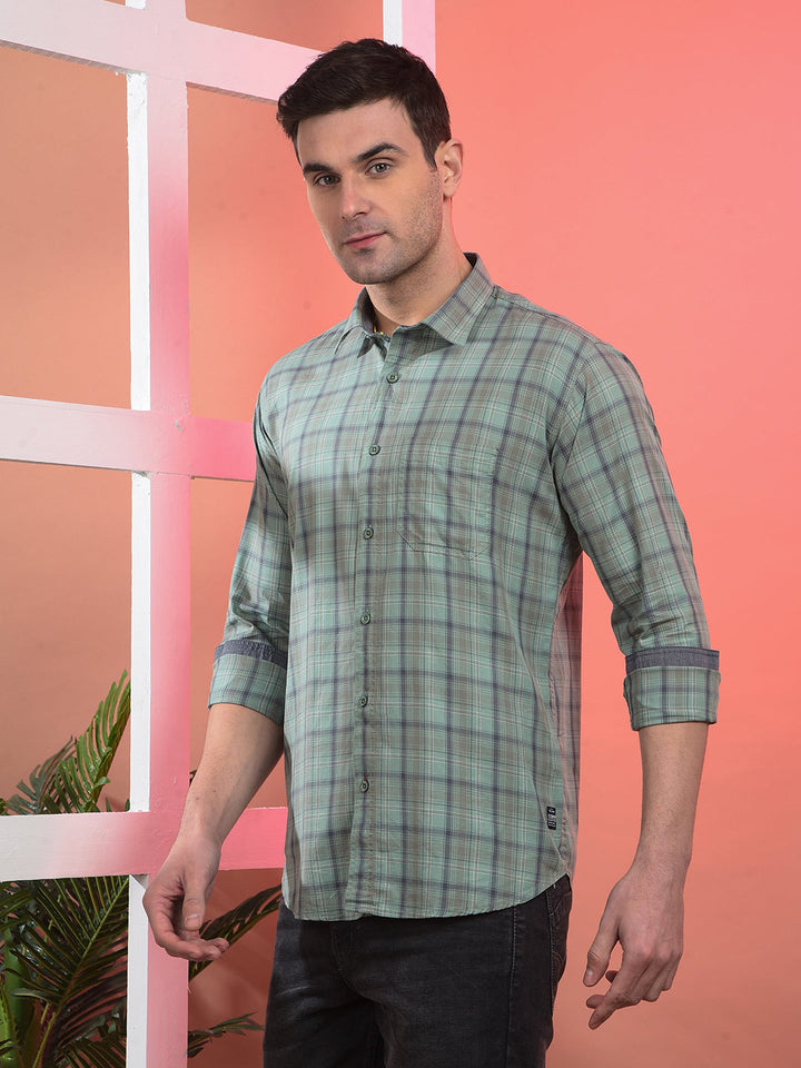 COBB GREEN CHECKED SLIM-FIT CASUAL SHIRT