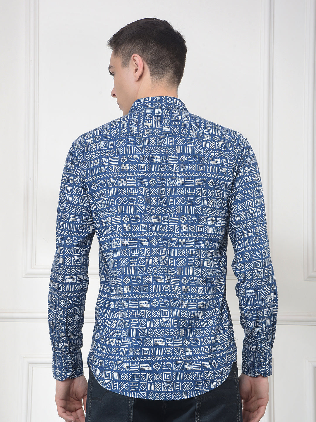 cobb indigo printed slim-fit casual shirt