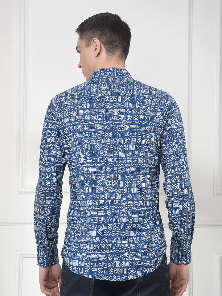 cobb indigo printed slim-fit casual shirt