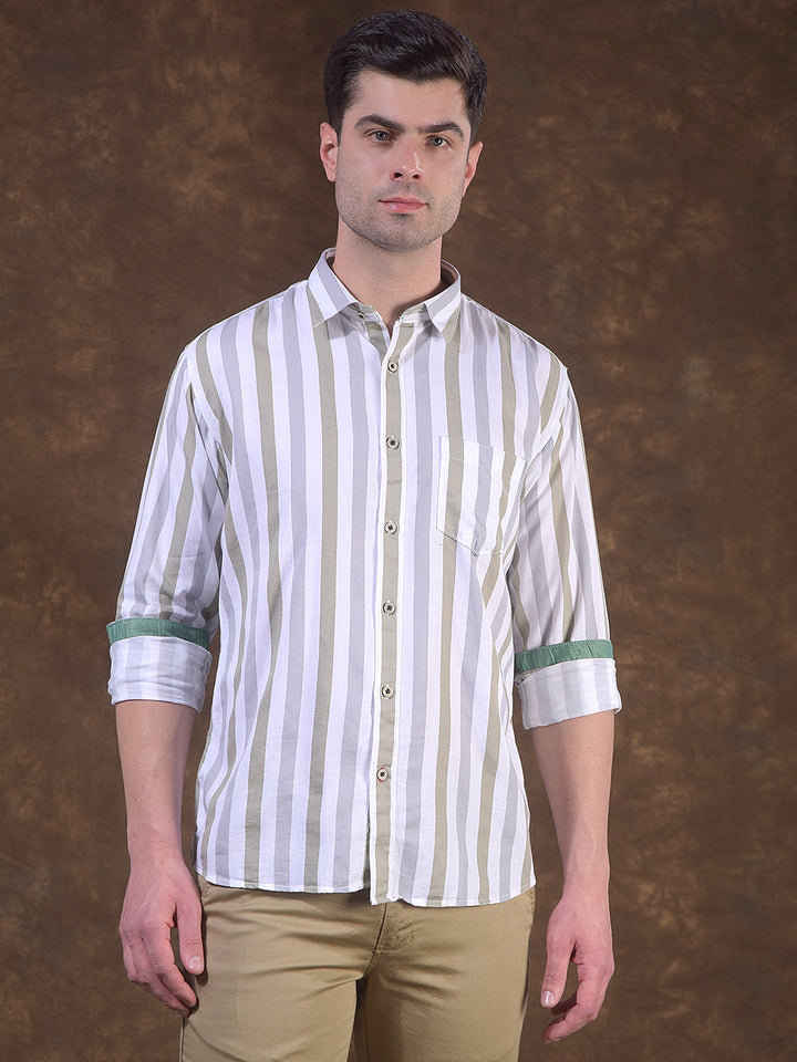 cobb men's olive striped slim-fit casual shirt