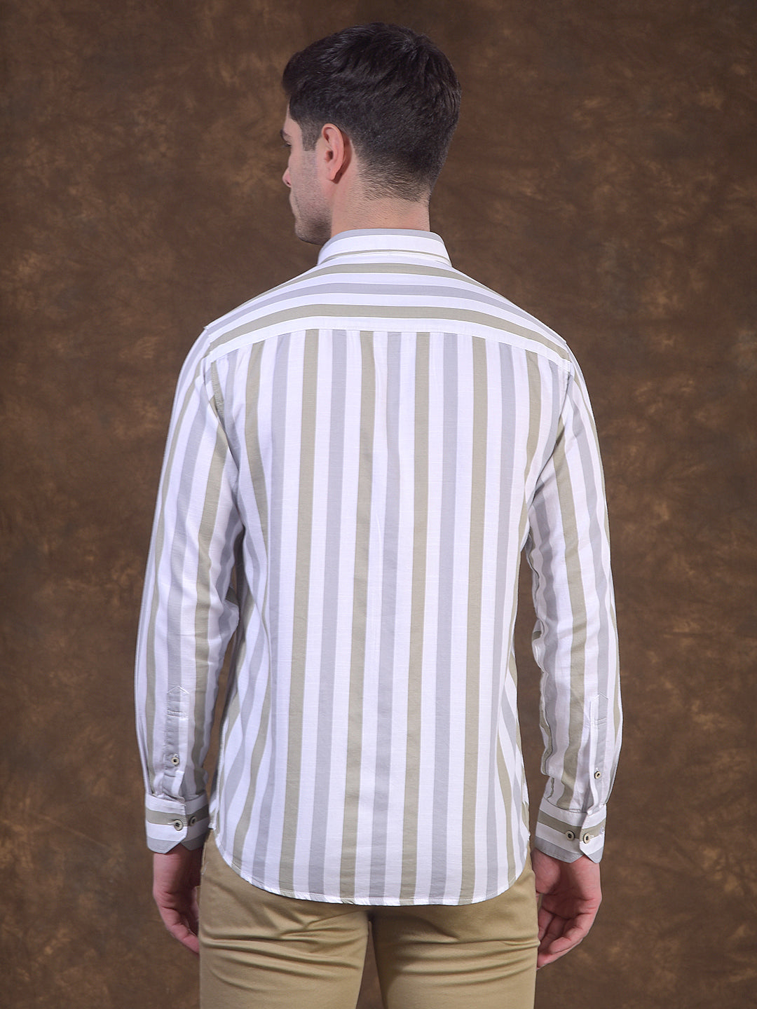 cobb men's olive striped slim-fit casual shirt