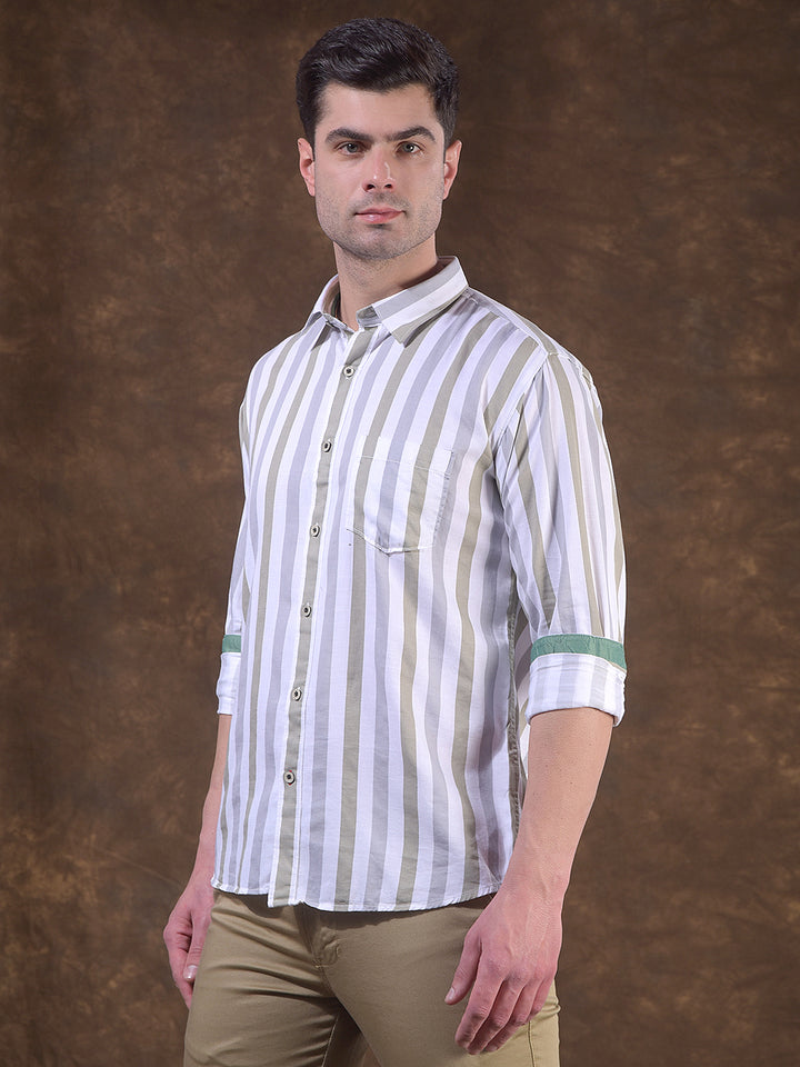 cobb men's olive striped slim-fit casual shirt