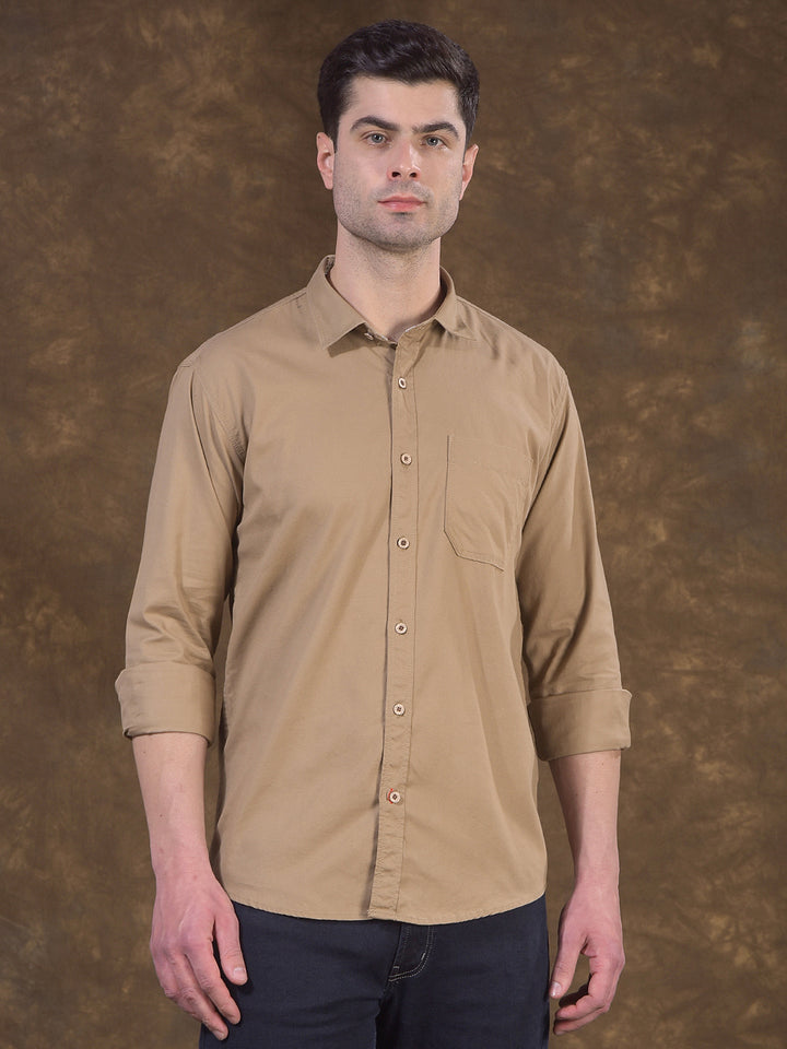 cobb khaki solid slim-fit casual shirt