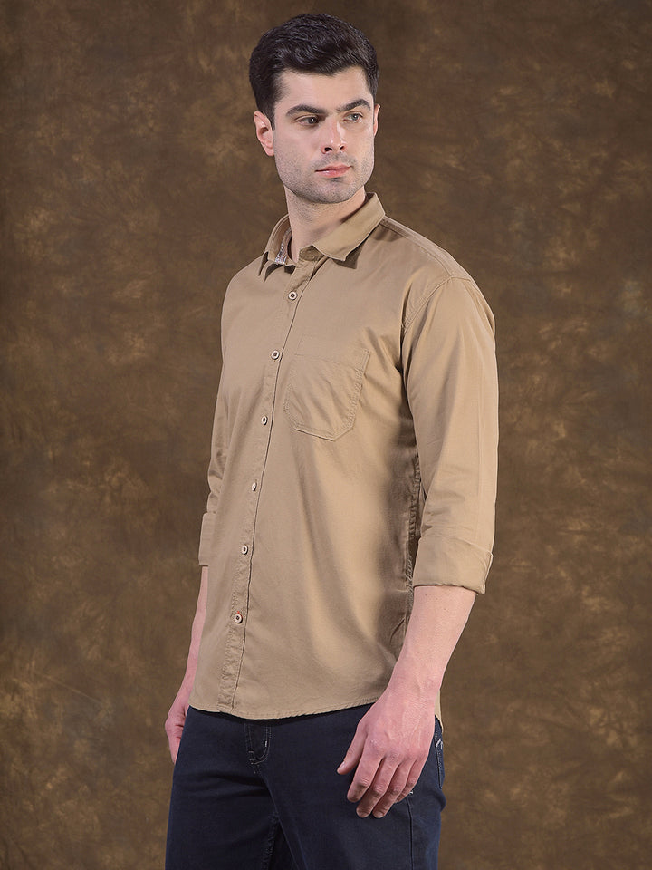 cobb khaki solid slim-fit casual shirt