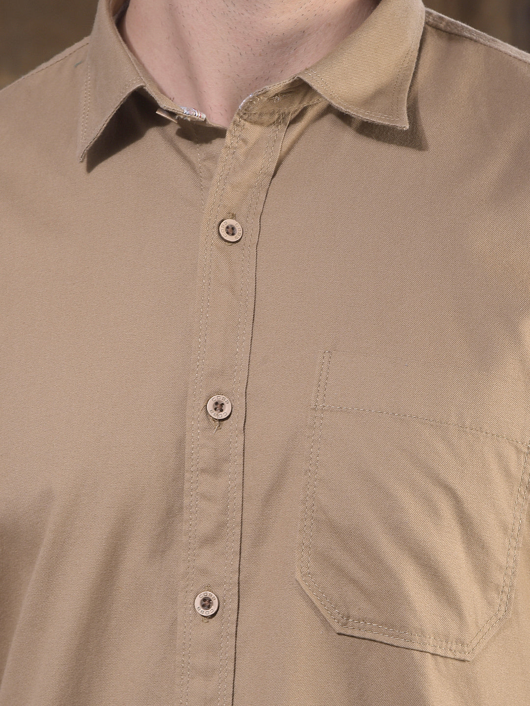 COBB KHAKI SOLID SLIM-FIT CASUAL SHIRT