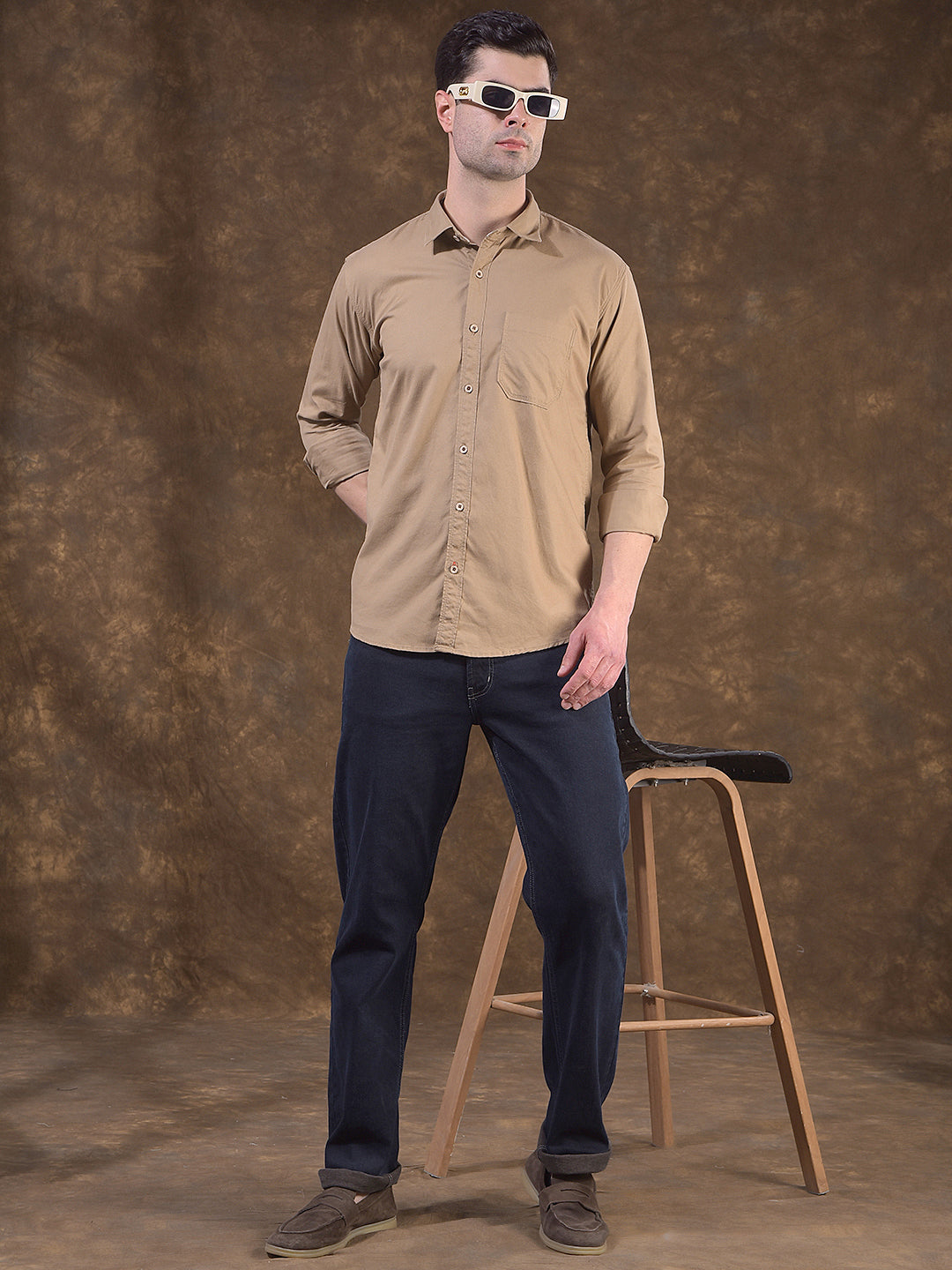 COBB KHAKI SOLID SLIM-FIT CASUAL SHIRT
