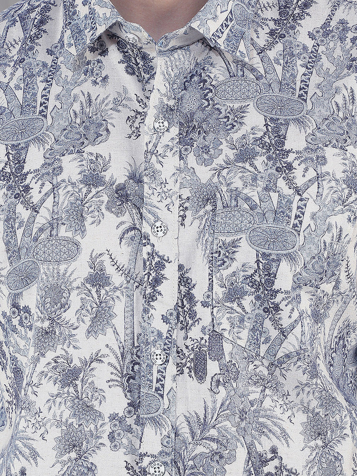 natural blue printed slim-fit casual shirt