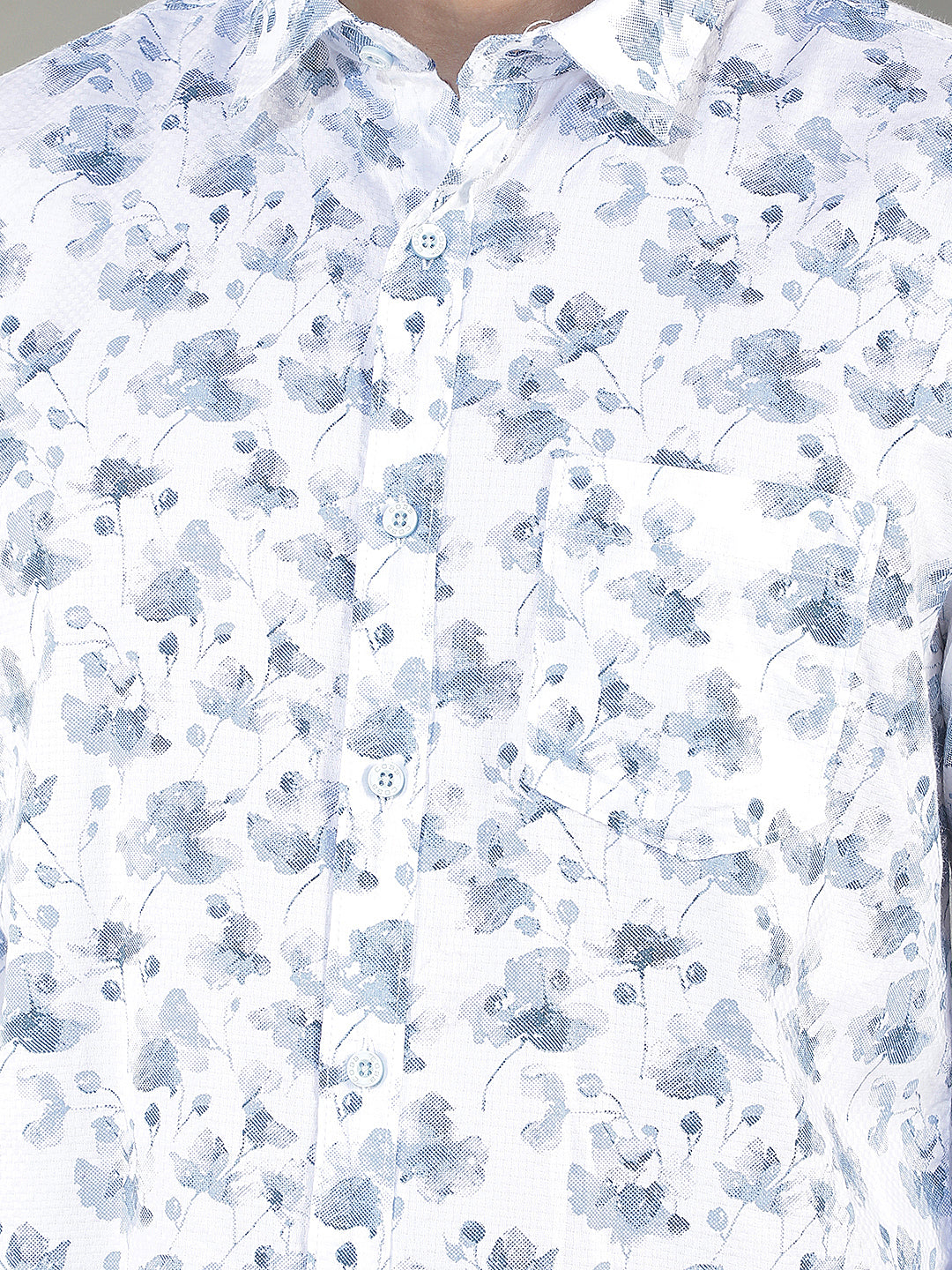 AQUA BLUE PRINTED SLIM-FIT CASUAL SHIRT