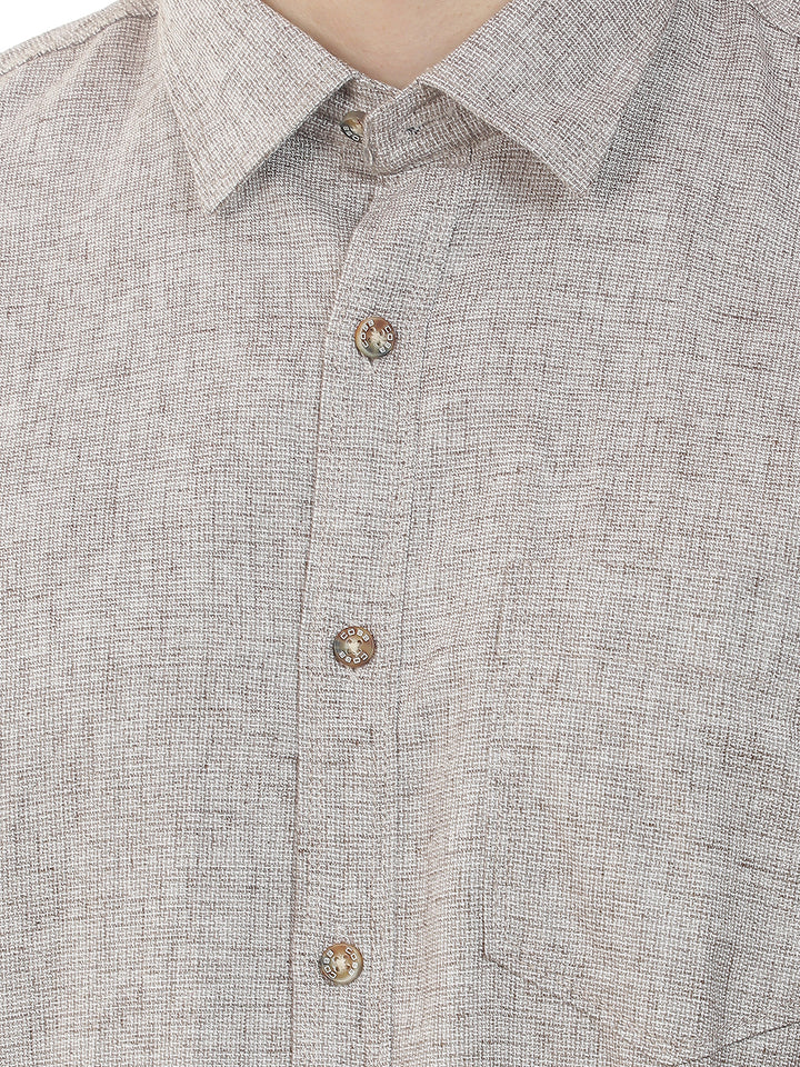 brown textured slim-fit casual shirt