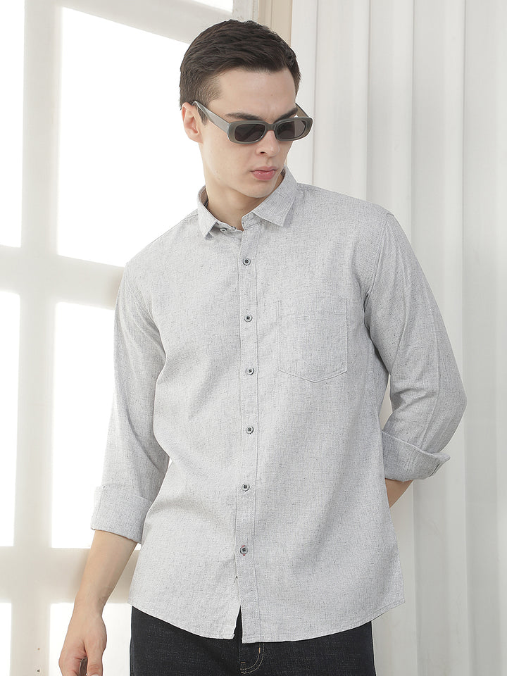 grey textured slim-fit casual shirt