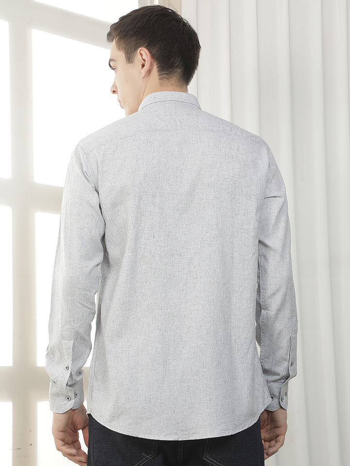 grey textured slim-fit casual shirt