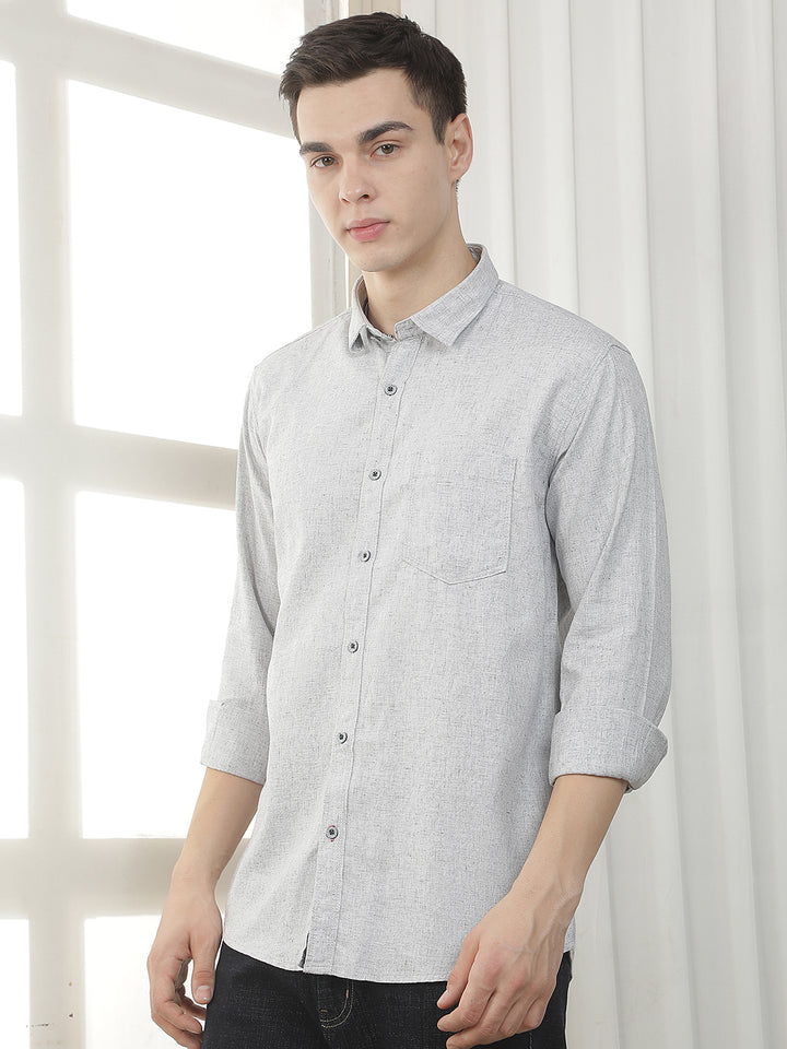 GREY TEXTURED SLIM-FIT CASUAL SHIRT