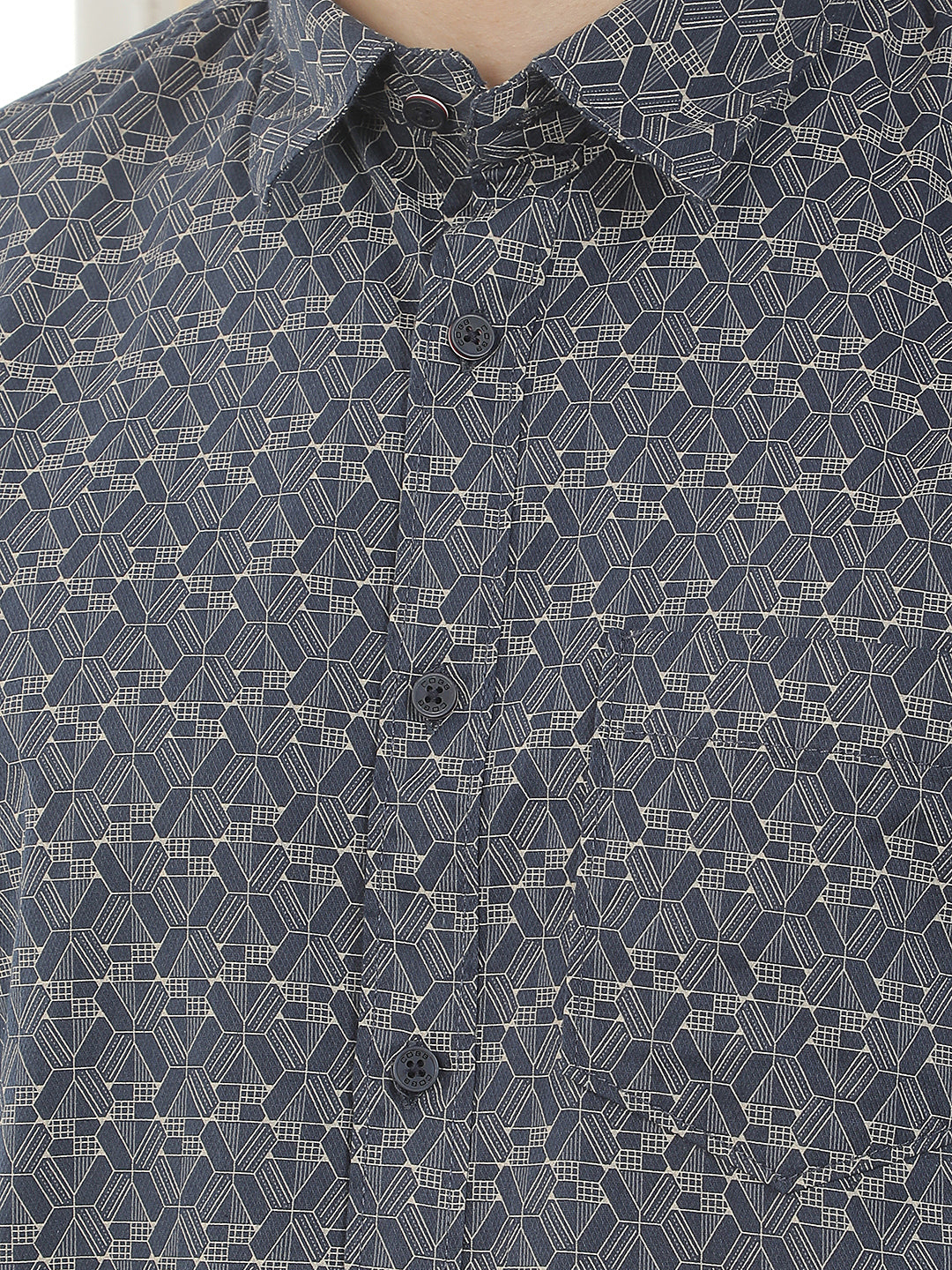 navy printed slim-fit casual shirt