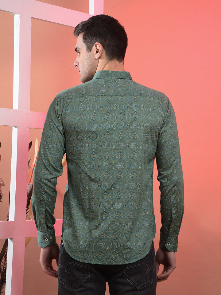 cobb green printed slim-fit casual shirt