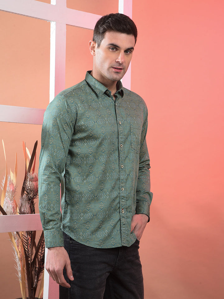 COBB GREEN PRINTED SLIM-FIT CASUAL SHIRT