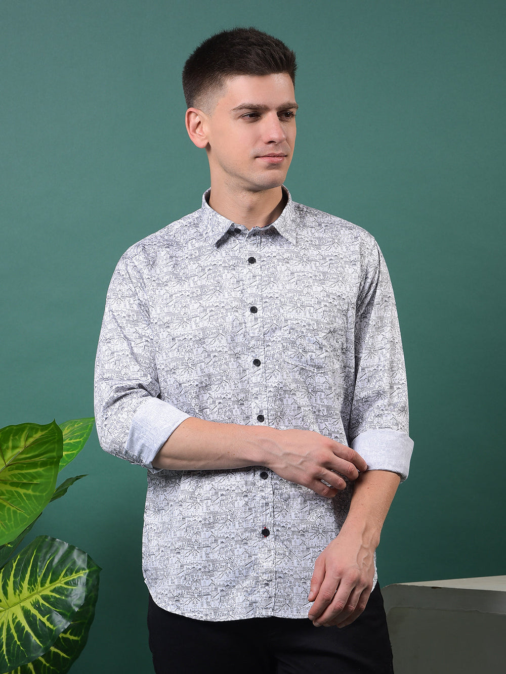 cobb white printed slim-fit casual shirt