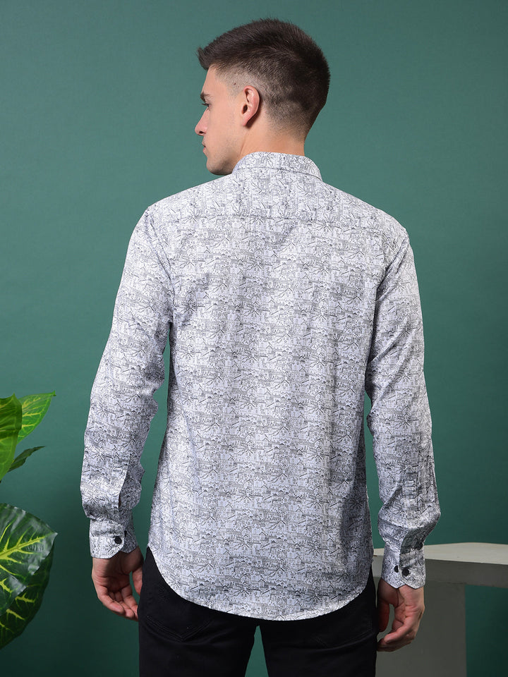 cobb white printed slim-fit casual shirt