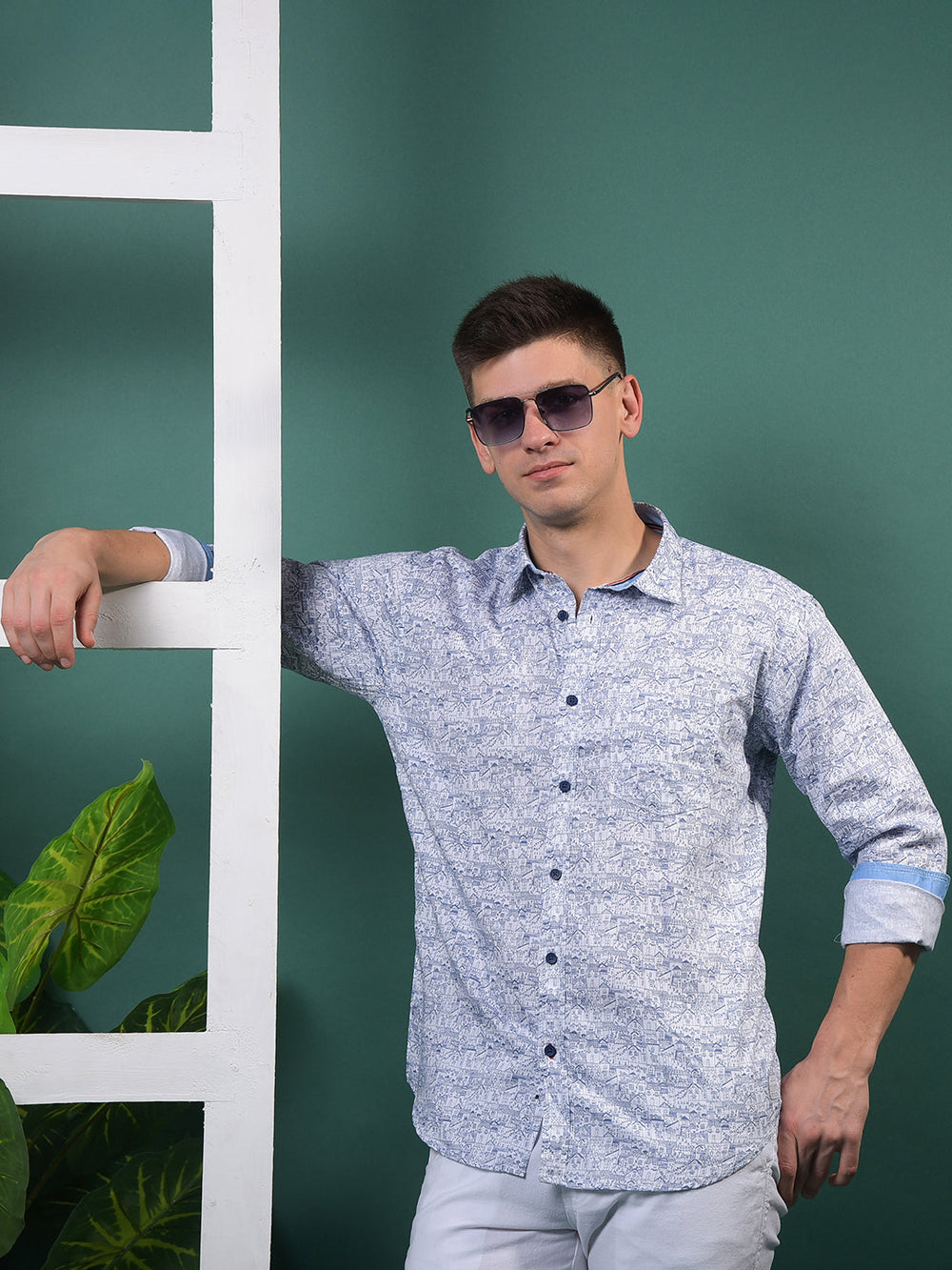 cobb blue printed slim-fit casual shirt