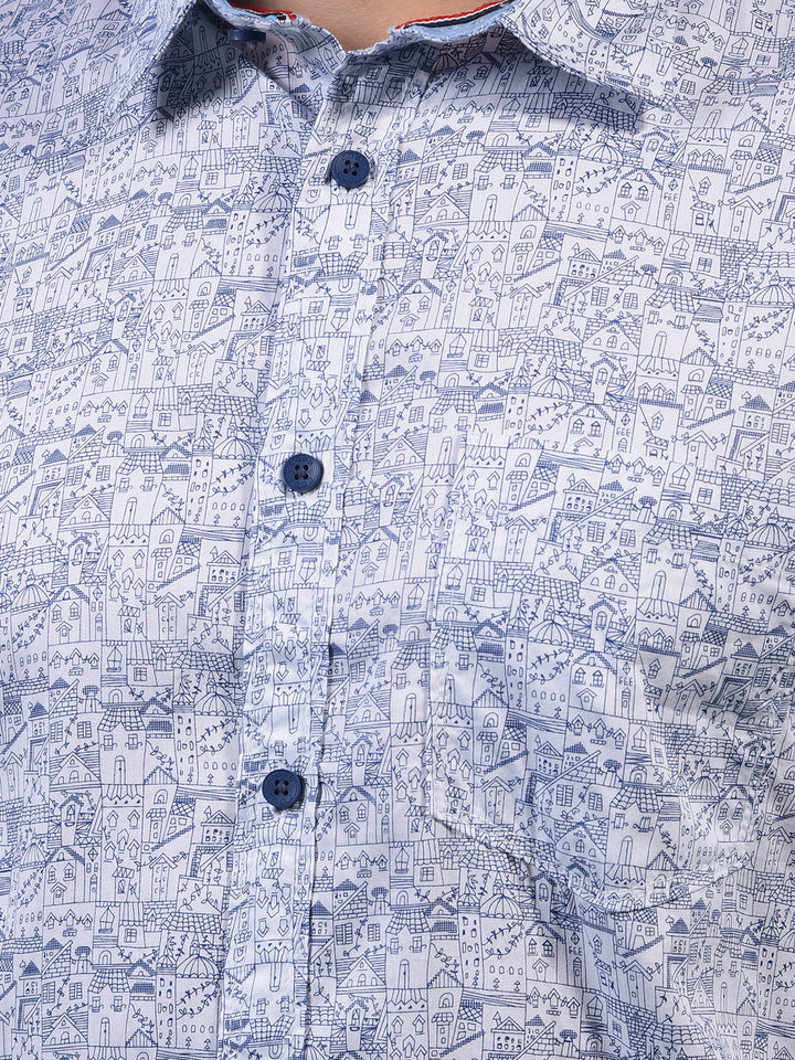 cobb blue printed slim-fit casual shirt