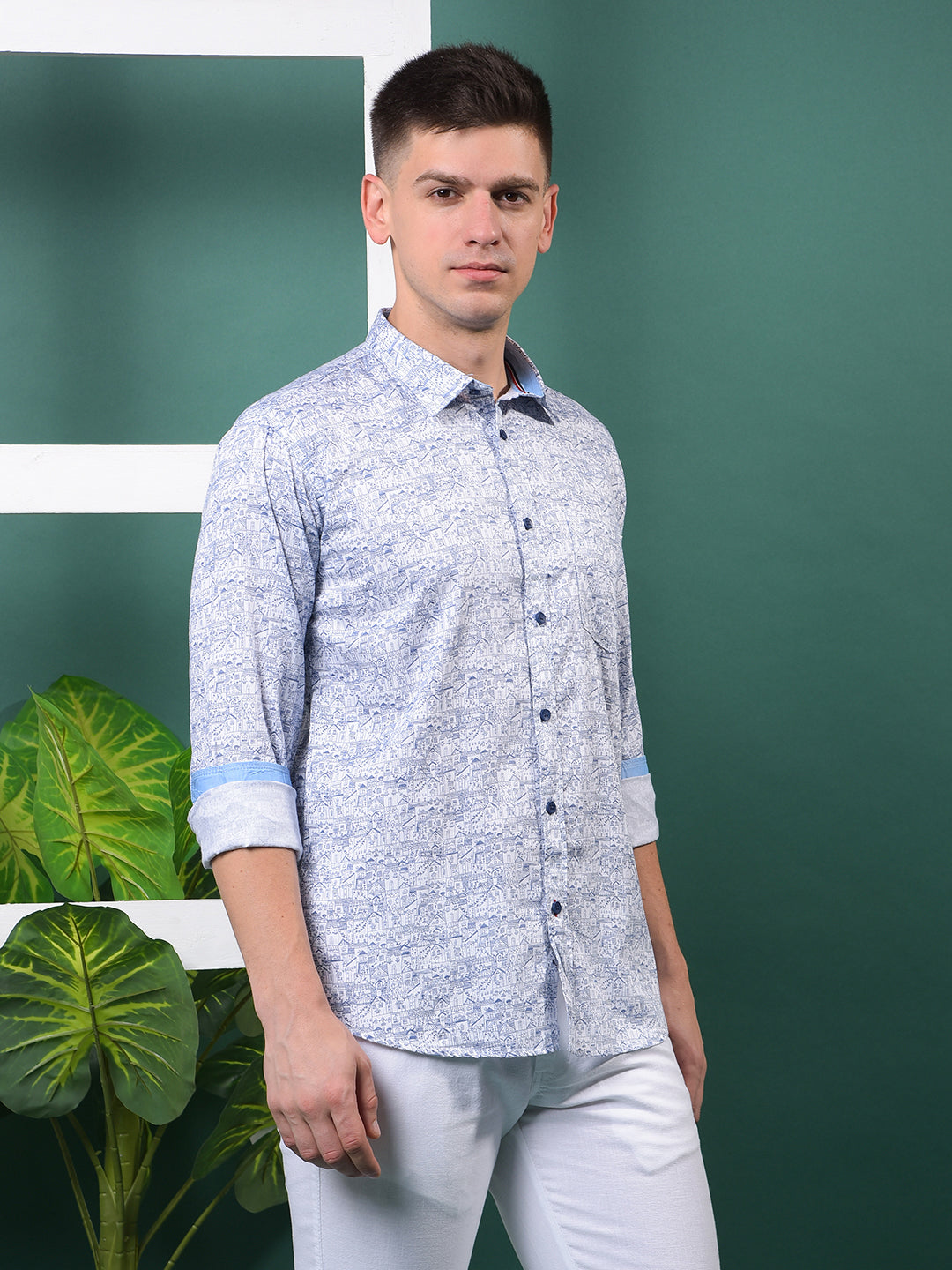 COBB BLUE PRINTED SLIM-FIT CASUAL SHIRT