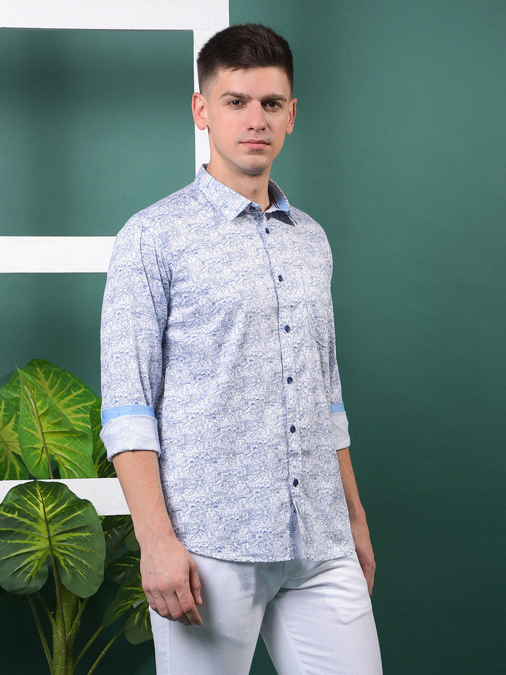 COBB BLUE PRINTED SLIM-FIT CASUAL SHIRT