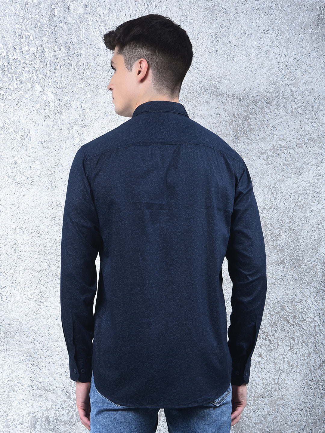 cobb navy blue printed casual shirt