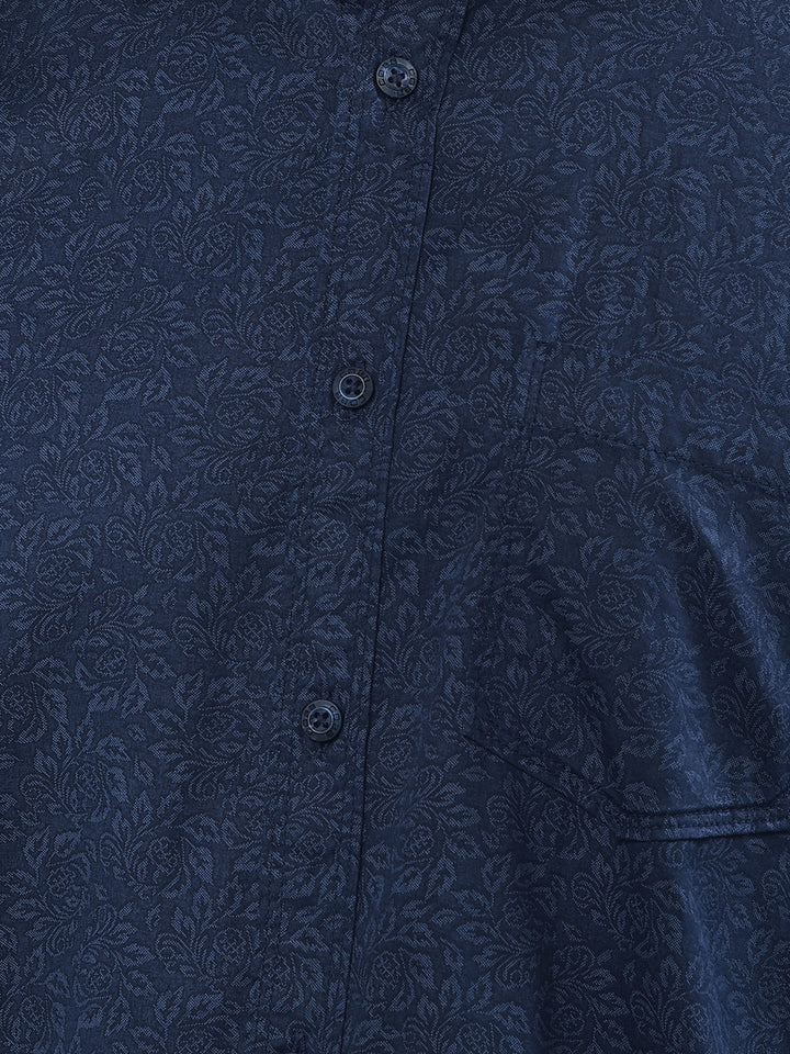 cobb navy blue printed casual shirt
