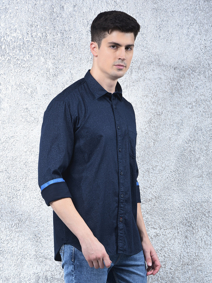COBB NAVY BLUE PRINTED CASUAL SHIRT