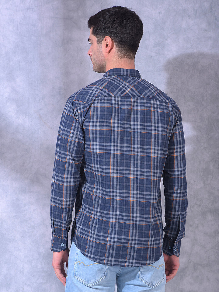 cobb navy blue checked slim-fit casual shirt