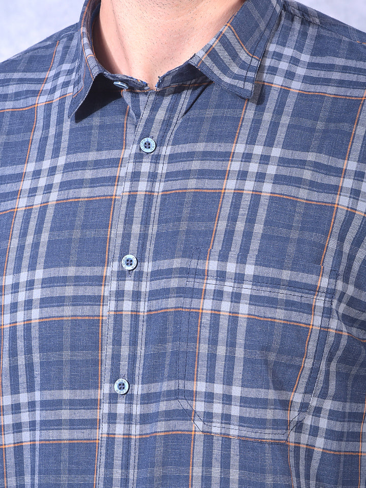 COBB NAVY BLUE CHECKED SLIM-FIT CASUAL SHIRT
