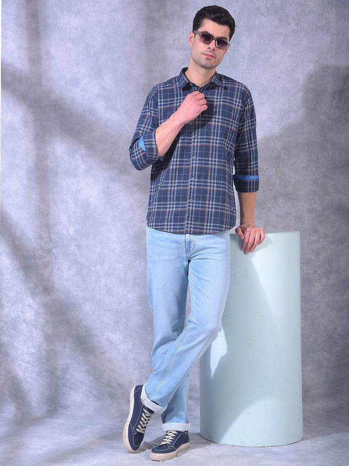 COBB NAVY BLUE CHECKED SLIM-FIT CASUAL SHIRT