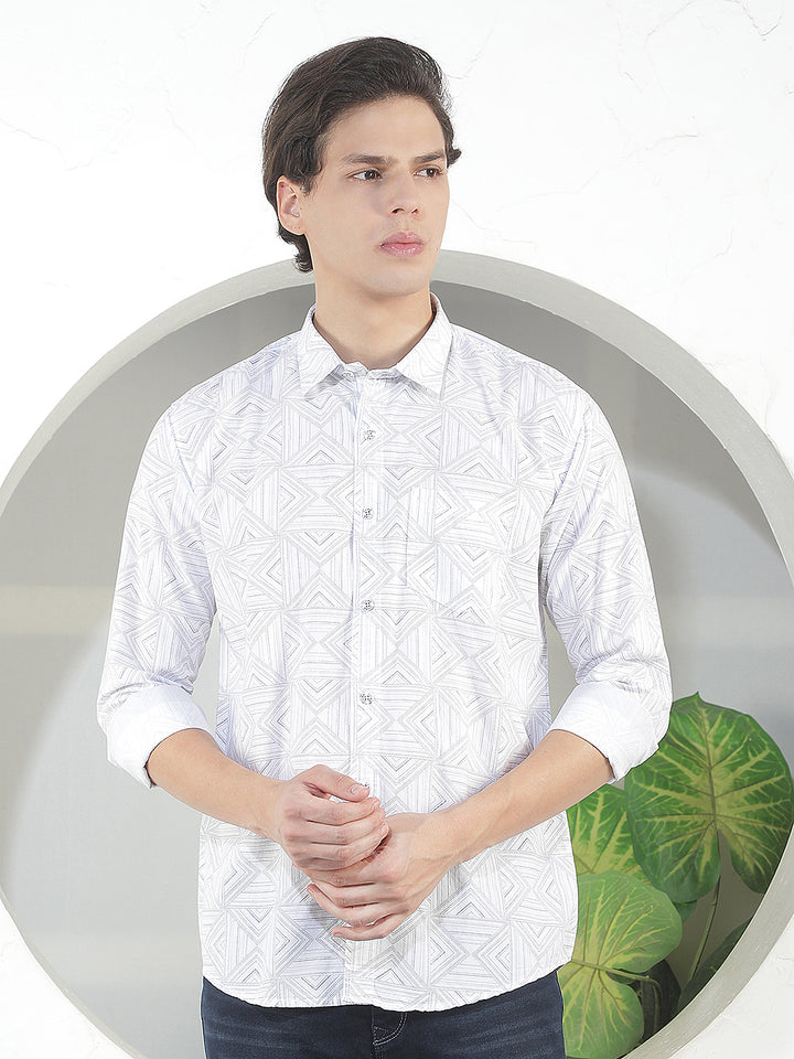 white printed slim-fit casual shirt