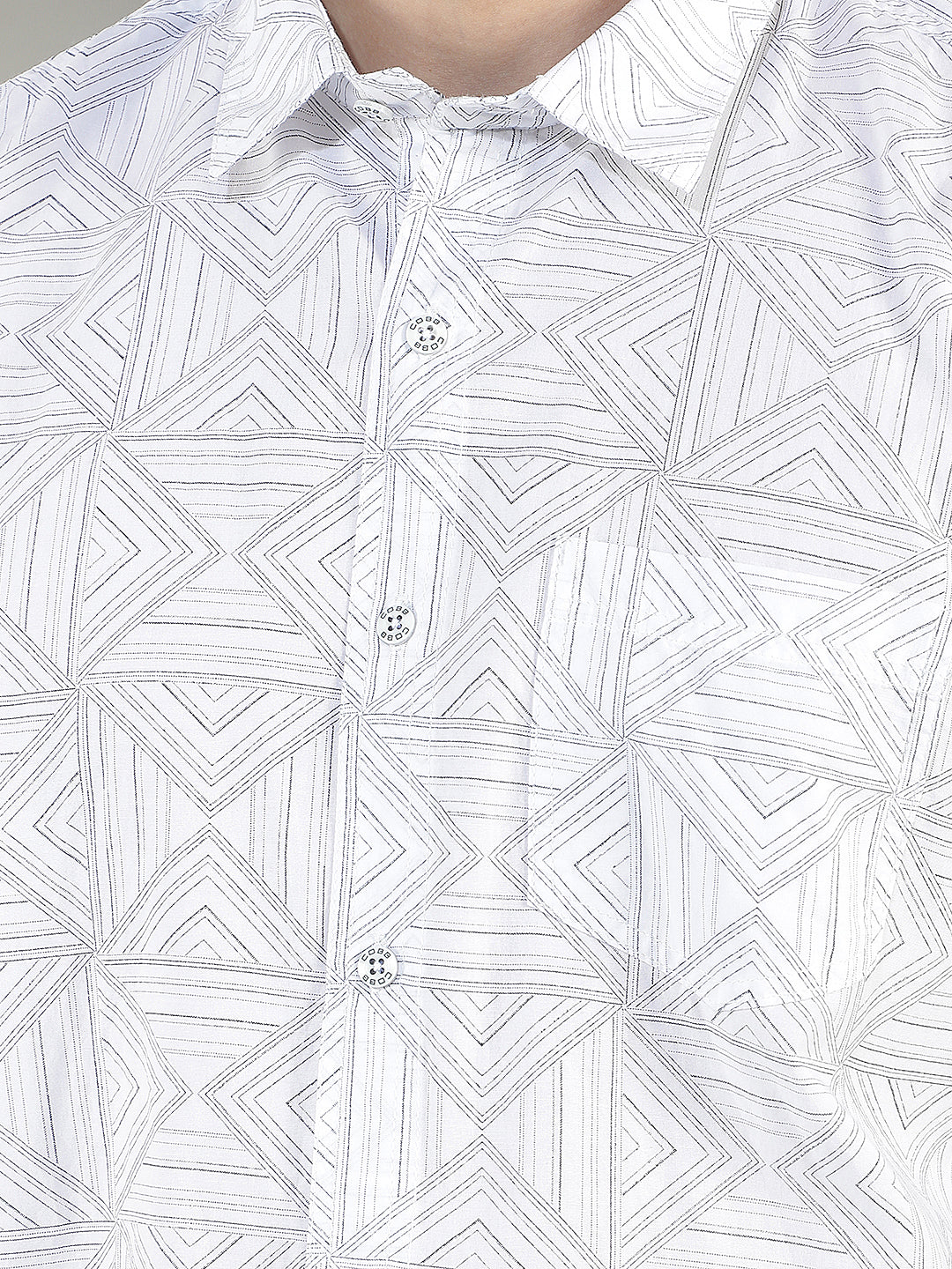 white printed slim-fit casual shirt