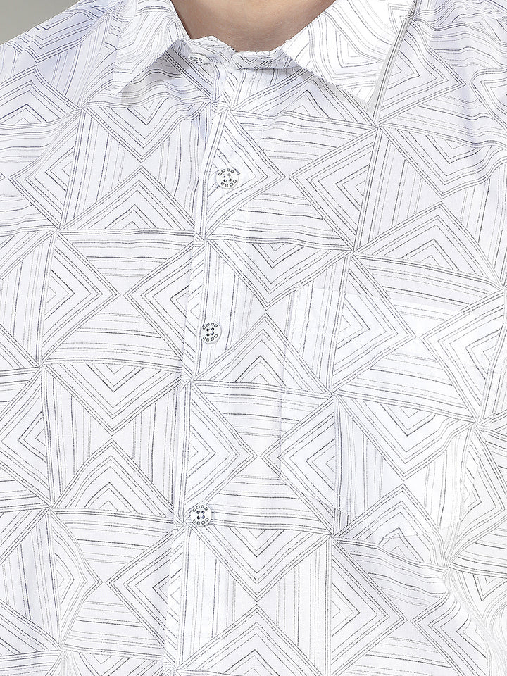 white printed slim-fit casual shirt