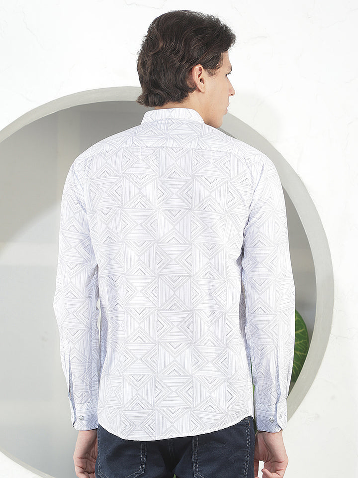 white printed slim-fit casual shirt