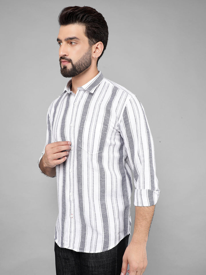 cobb grey white striped slim-fit casual shirt