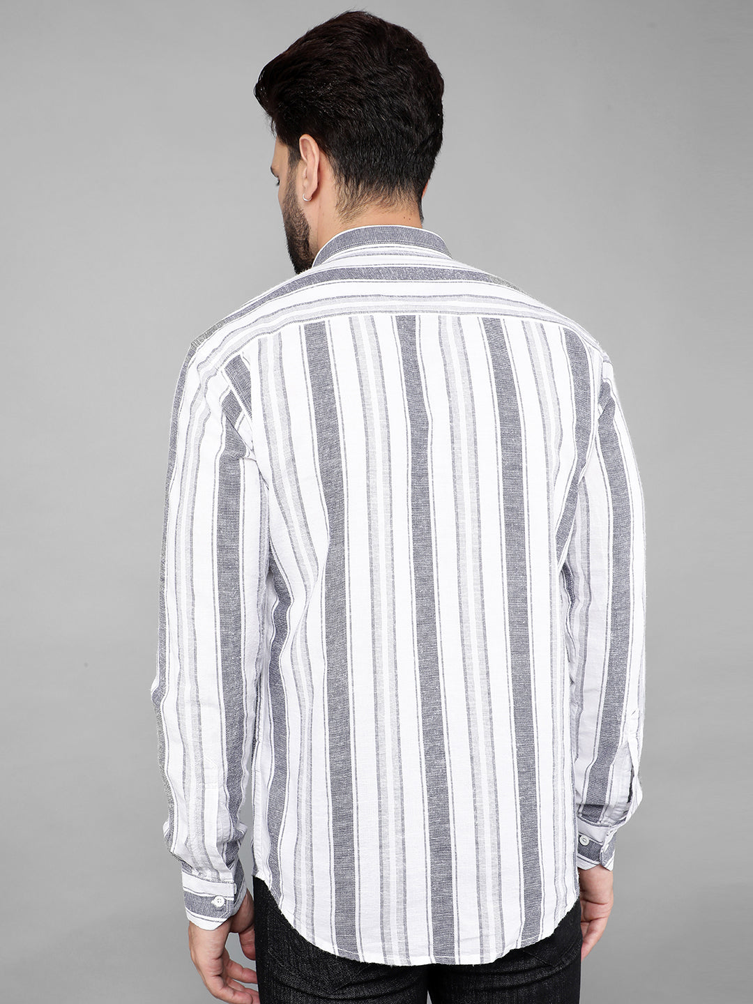 cobb grey white striped slim-fit casual shirt