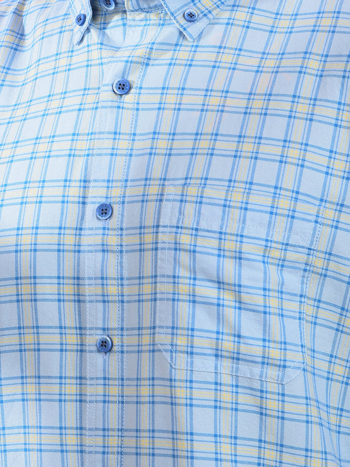 cobb sky blue checked slim-fit button down casual shirt