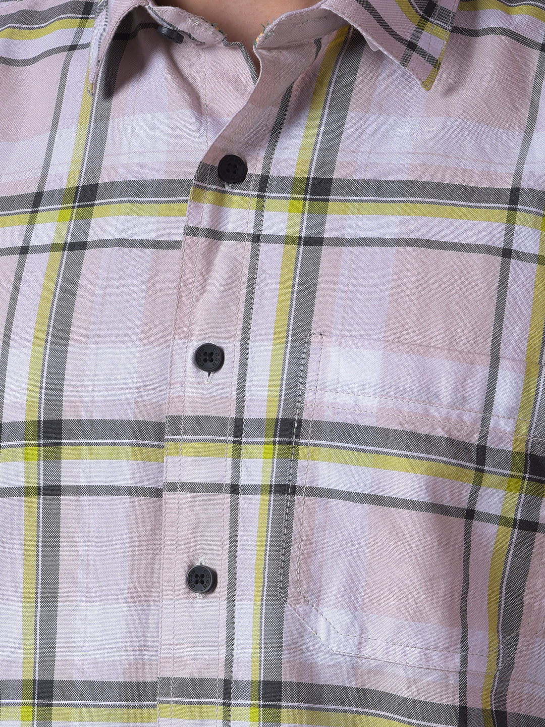 cobb light pink checked slim-fit casual shirt