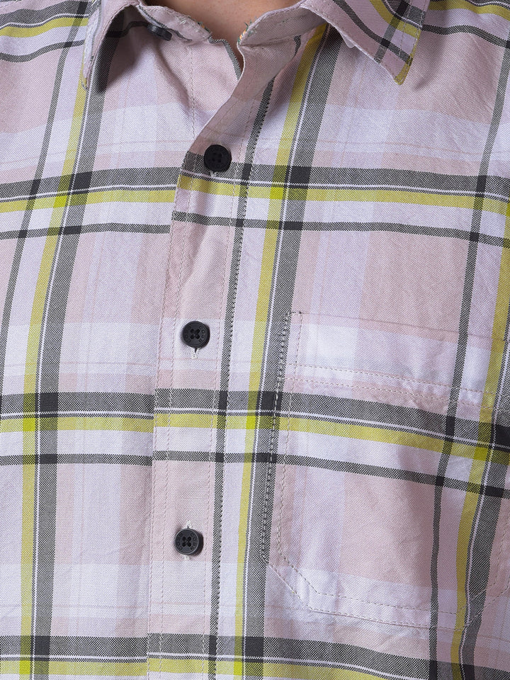 cobb light pink checked slim-fit casual shirt