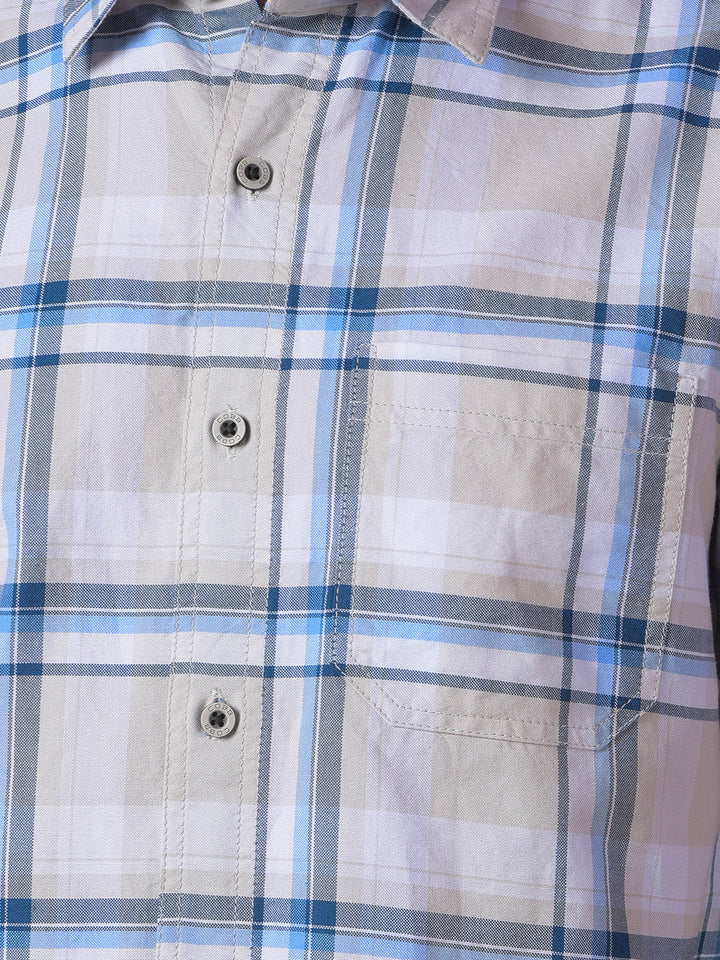 cobb beige checked slim-fit casual shirt