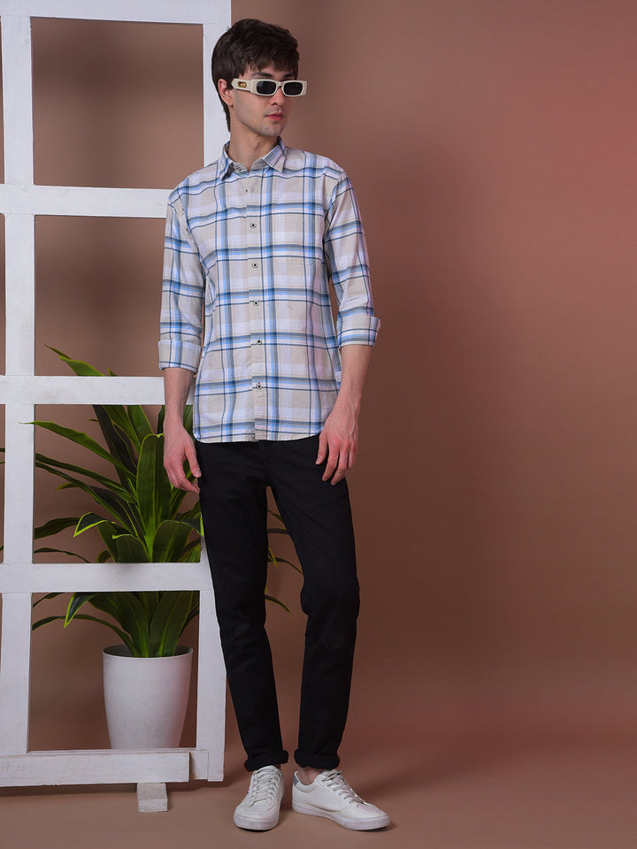 COBB BEIGE CHECKED SLIM-FIT CASUAL SHIRT