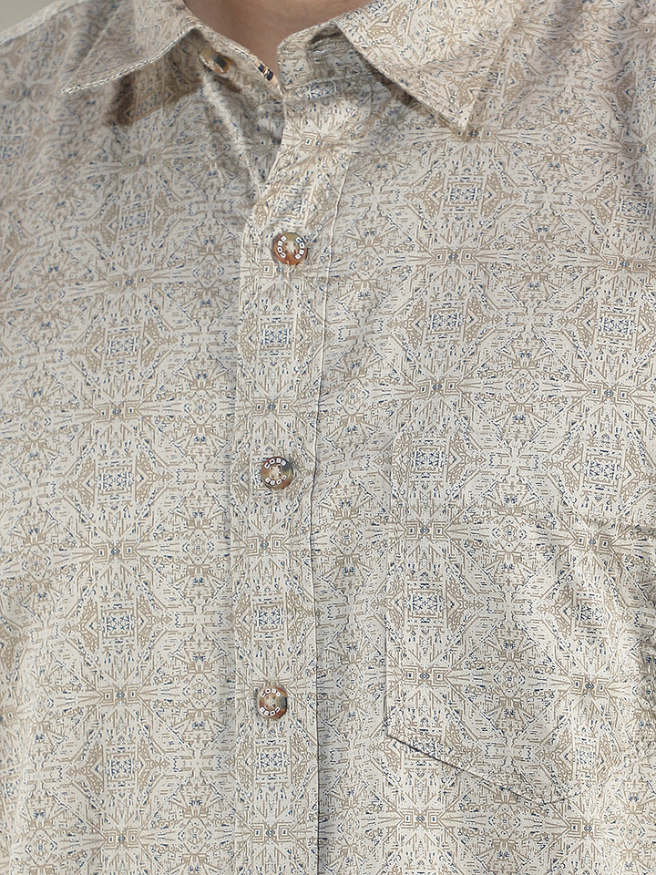 light brown printed slim-fit casual shirt