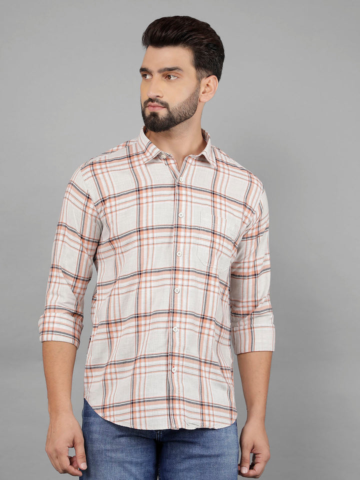 cobb orange checked slim-fit casual shirt