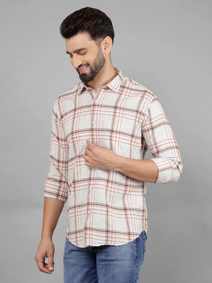 cobb orange checked slim-fit casual shirt