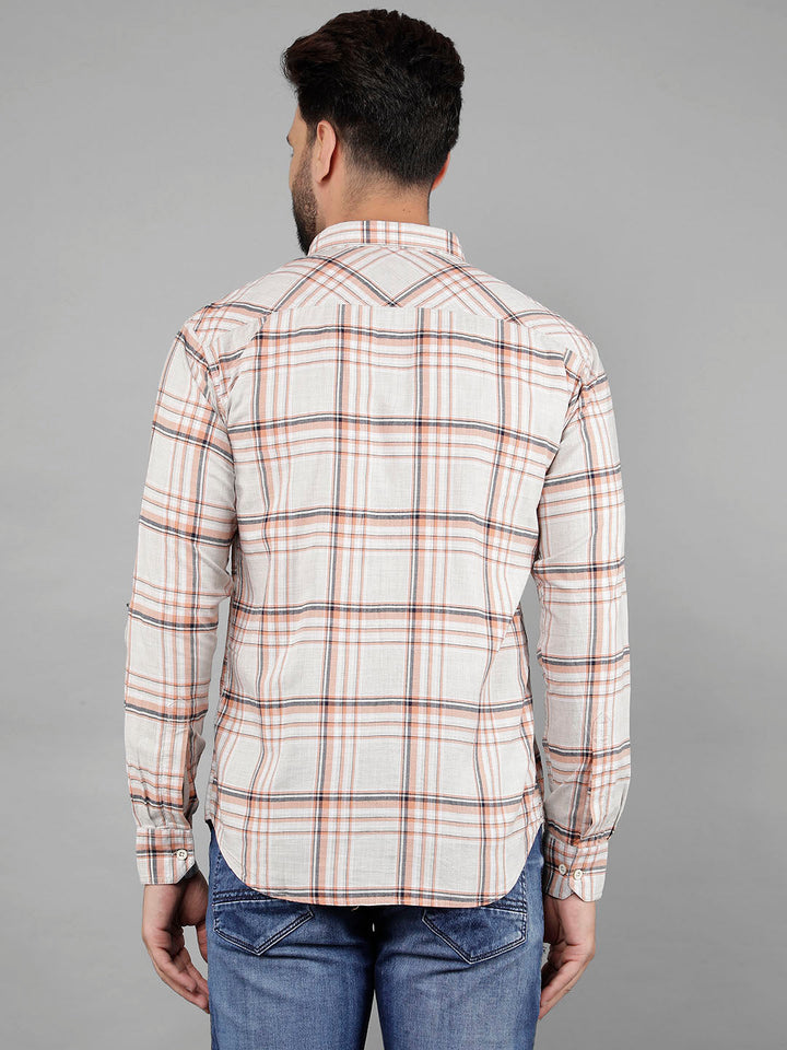 cobb orange checked slim-fit casual shirt