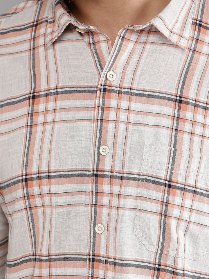 cobb orange checked slim-fit casual shirt