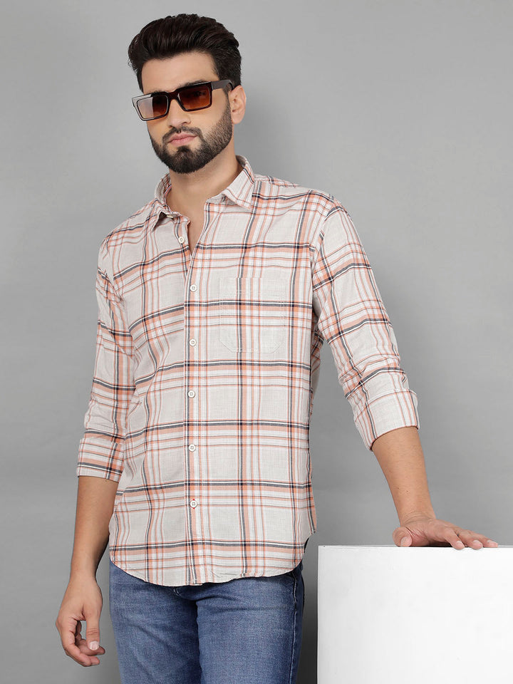 COBB ORANGE CHECKED SLIM-FIT CASUAL SHIRT