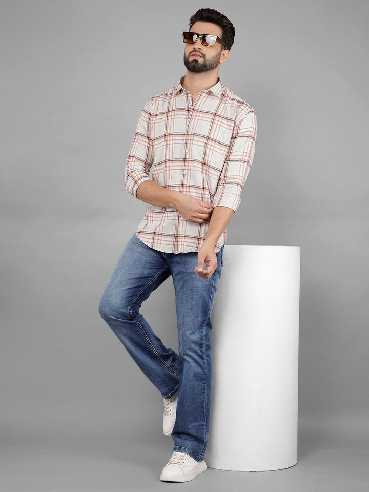 COBB ORANGE CHECKED SLIM-FIT CASUAL SHIRT