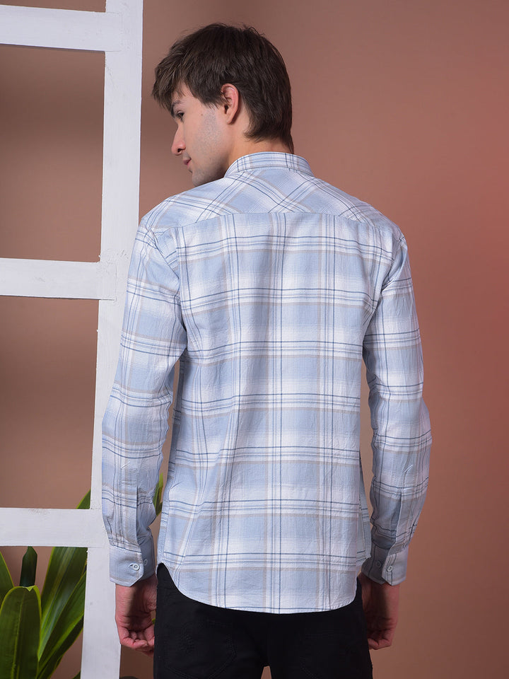 cobb sky blue checked slim-fit casual shirt